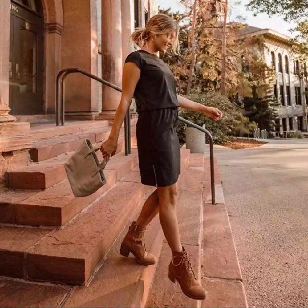 Albion fit women’s going places black athleisure travel dress drawstring xs
